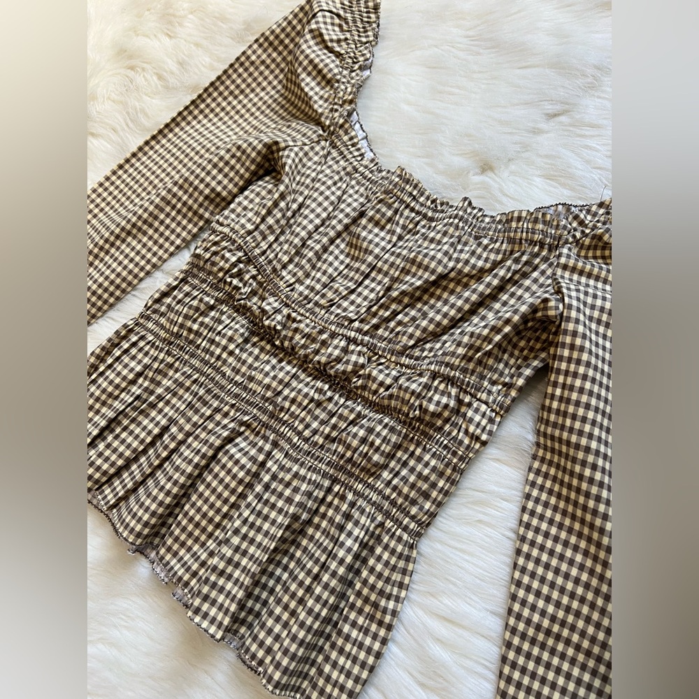 NWOT Reformation Lauryn Gingham Cotton Top Color: Neutral Pattern Sz 8 - Picture 9 of 11
